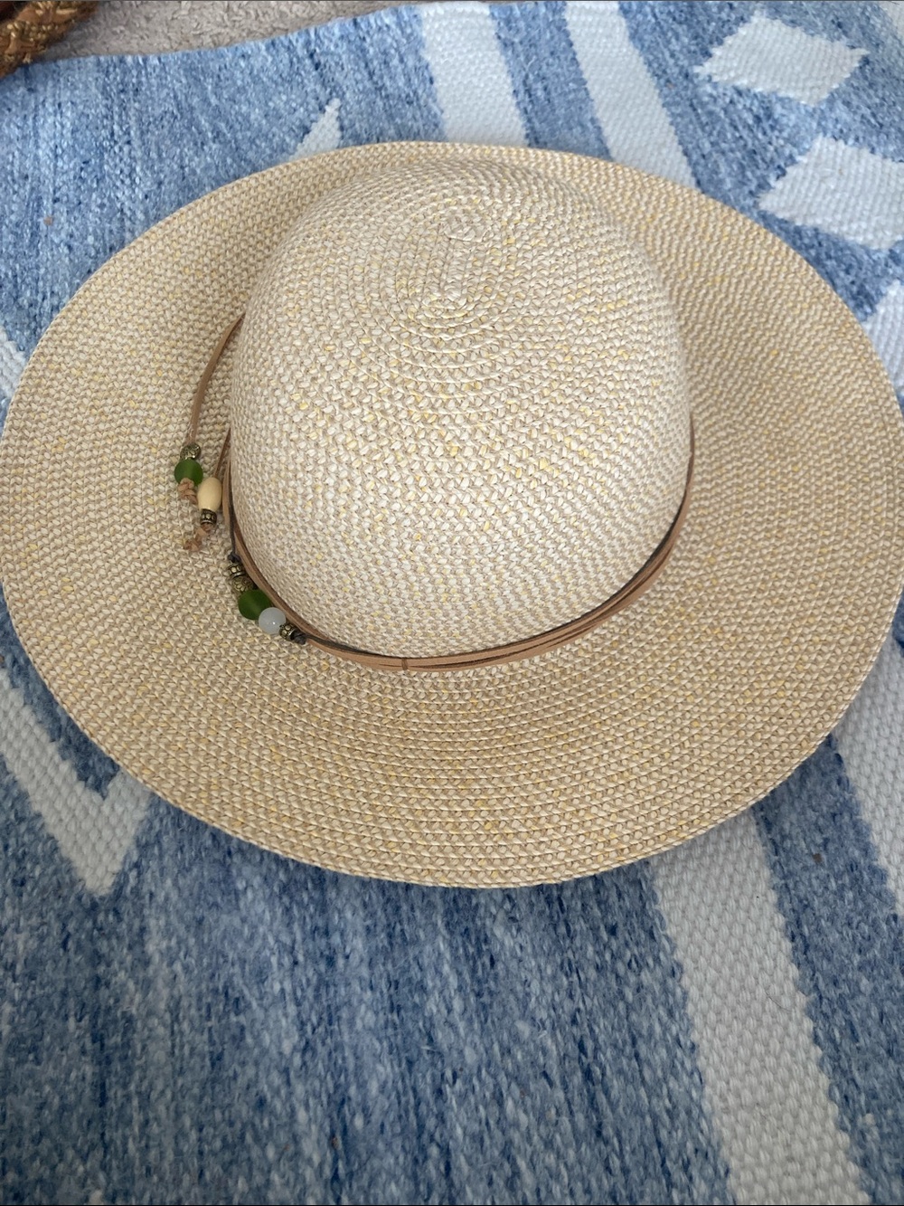 Sunday Afternoons Straw Sun Hat with Green Bead Accent